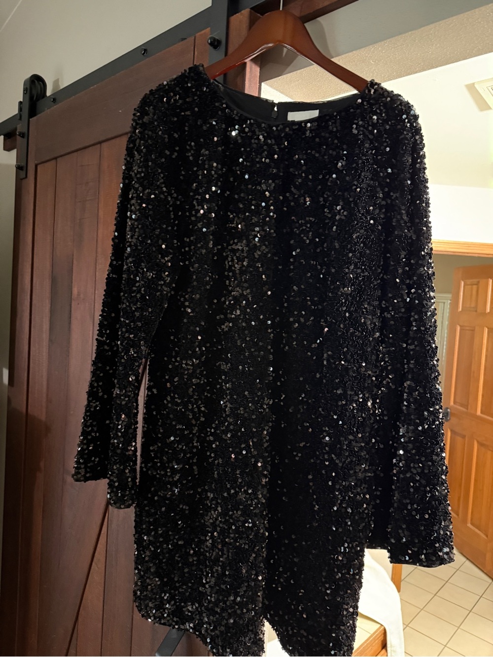 H&M Black Long-Sleeve Sequin Shift Dress